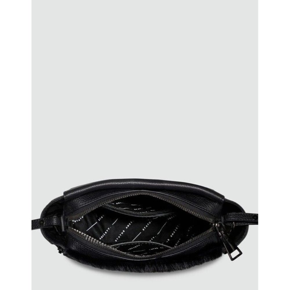 Status Anxiety The Ascendants Crossbody Bag black fur small zip leather NEW - Picture 2 of 9